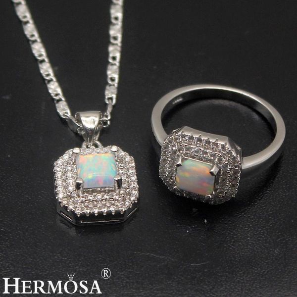 

earrings & necklace hermosa white fire australian opal silver color pendant ring sets 7.5# pretty women wedding jewelry lovely gift