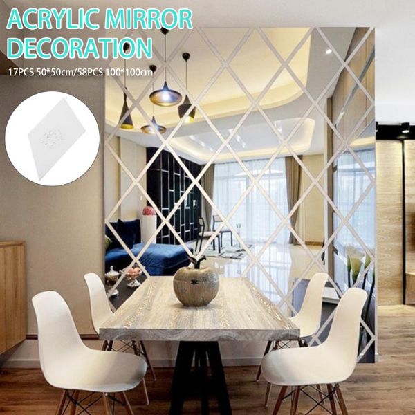 Specchi 17/58PCS DIY 3D Spiegel Muurstickers Diamanten Driehoeken Acryl Muur Stickers Voor Kinderkamer Woonkamer Home Decor