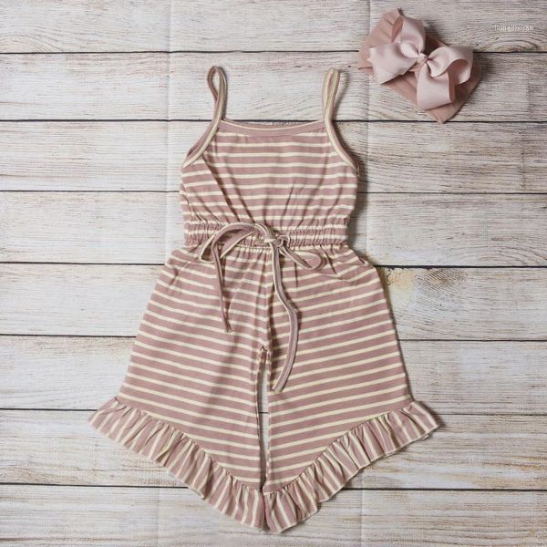 

clothing sets 2021 fashion baby girls summer wholesale brown stripes sleeveless ruffle cotton children1, White
