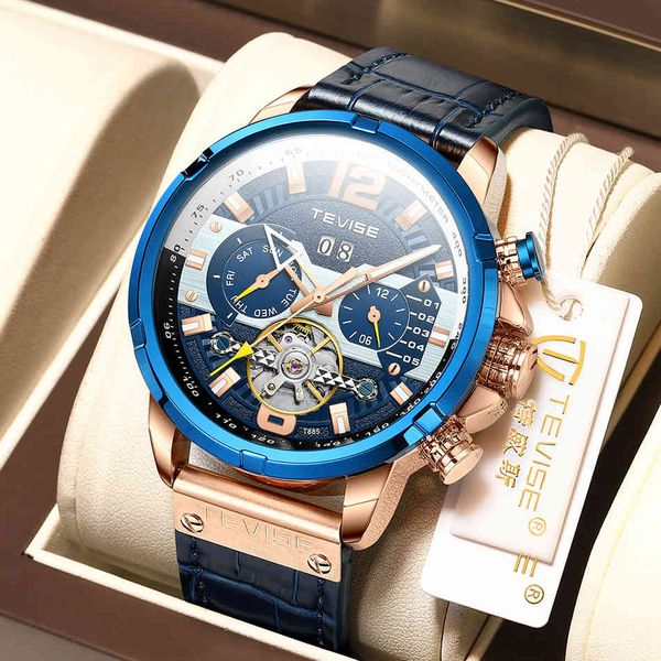 

tevise sport machines clocks for men blue brand luxury military leather polar man fashion automatic, Slivery;brown
