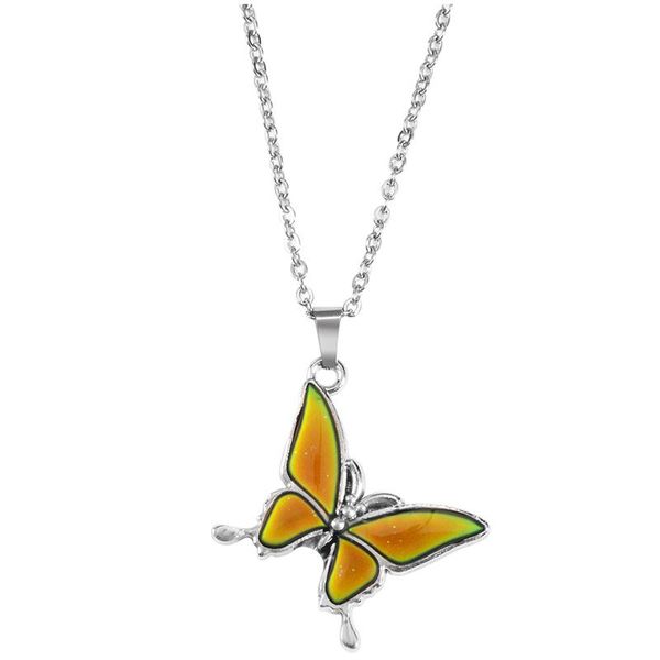 

chains color changing creative personality wild retro butterfly pendant necklace cuban couple hip hop trend punk street accessories, Silver
