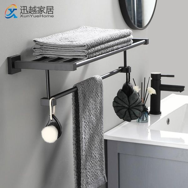 

towel holder punch-shower rack bathroom accessories folding wall organizer hook hanger matte black aluminum storage shelf racks