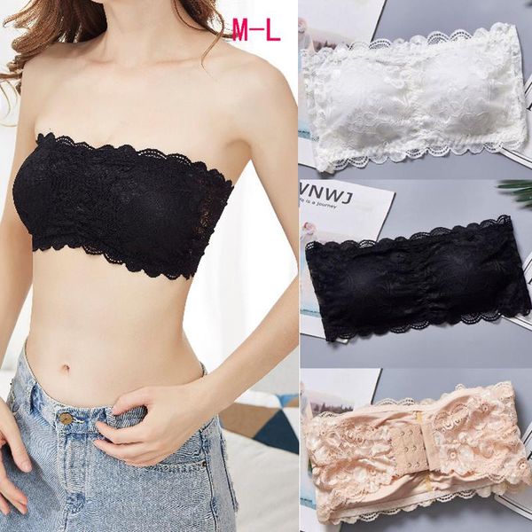 

bustiers & corsets women's tube lace lingerie invisible push up bralette seamless strapless bra lady underwea summer chest wraps cr, Black;white
