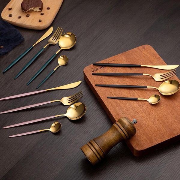 

dinnerware sets 2pcs/4pcs stainless steel set gold cutlery spoon fork knife western cutleri silverware tableware kitchen supplies