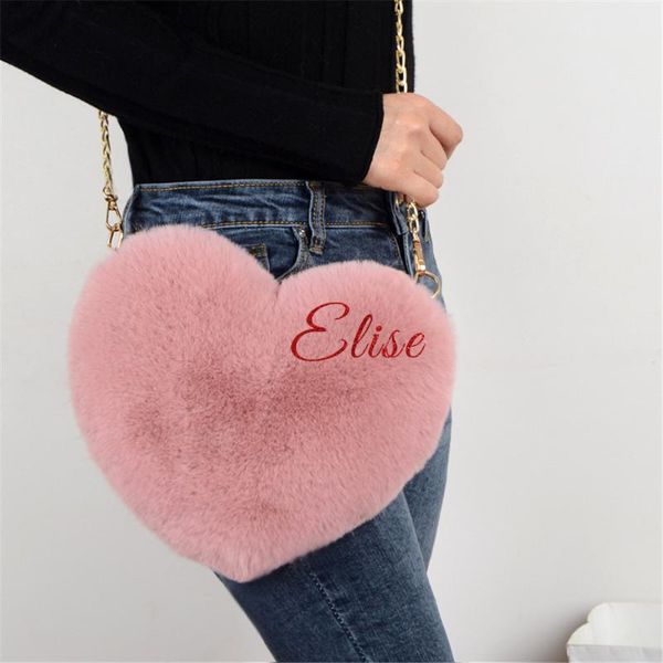 

personalized peach heart shoulder cross-chain bag women fashion fake fur cosmetic custom name valentine's day gifts bags & cases
