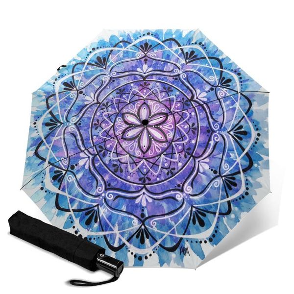 

umbrellas wind proof automatic double person 3 fold 8 bone car umbrella mandalas art man and lady outdoor