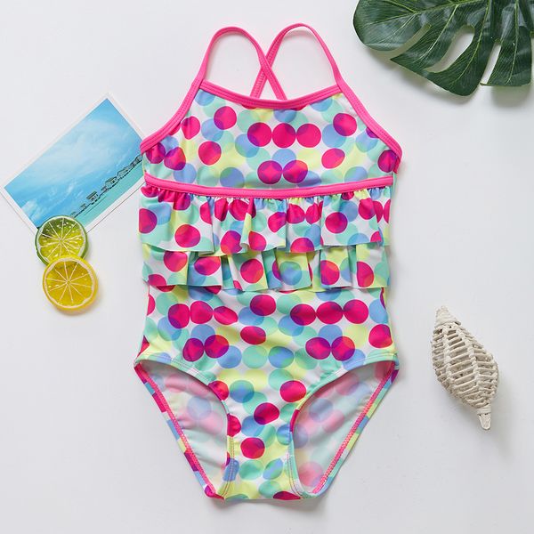 

girls swimsuits polka dot one piece ruffle swimsuit for girls 3-10 yearsby air