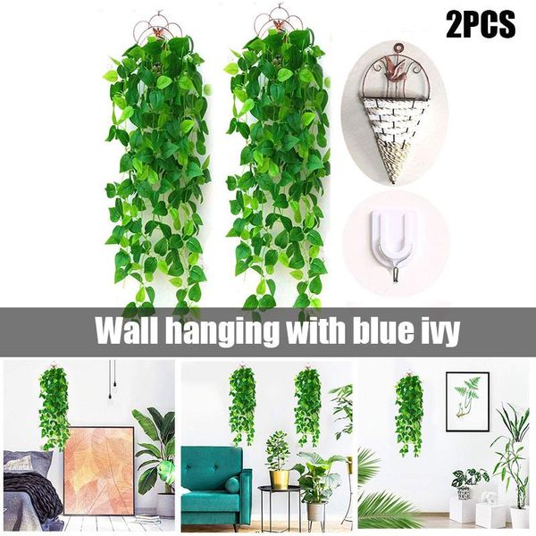 

decorative flowers & wreaths 2pcs hanging plants with basket ivies leaves for home wall wedding party decor fas6
