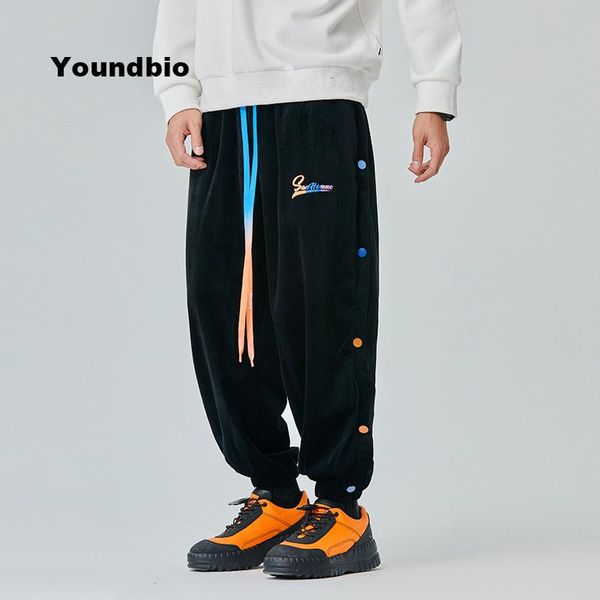 

men's pants 2021 streetwear men harem fashion button sweatpants joggers loose casual harajuku trousers outdoor, Black