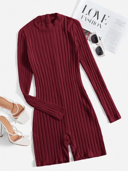 

mock neck ribbed knit romper q8aj#, White
