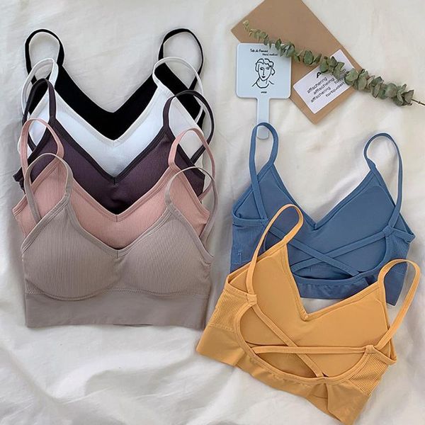 

girls seamless sport bras padded cross u-shaped sling wrapped chest female anti-sweat fitness yoga underwearpush up gym vest clothing, White;black