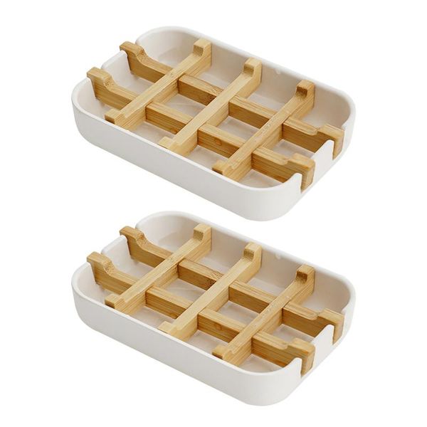 

soap dishes 2pcs bathroom kitchen tray case drain holder sustainable plate box rack dish bamboo fiber shower container easy clean