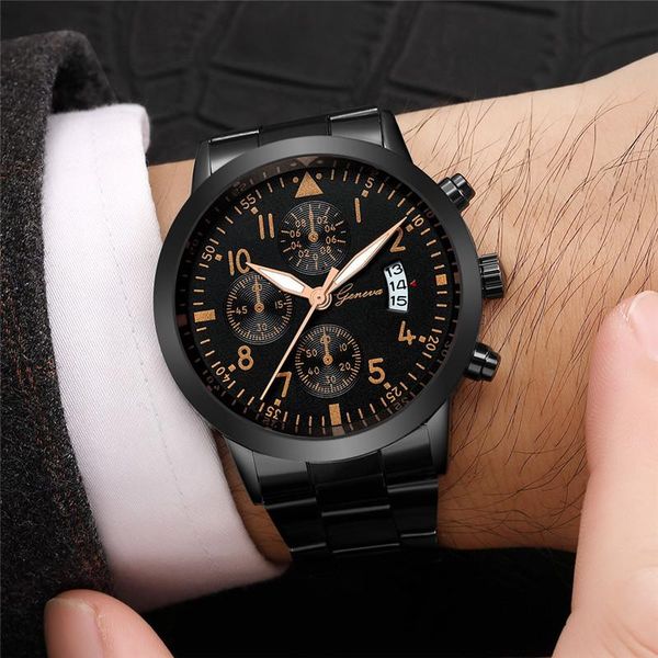 

wristwatches men thick watches geneva black stainless steel auto date quartz sports reloj hombre horloge heren 2021, Slivery;brown