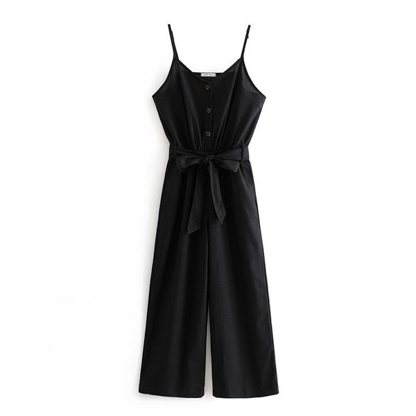 

women's jumpsuits & rompers vomvoa 2021 spring cotton and linen sleeveless vest female korean loose high waist v-neck jumpsuit 27322, Black;white