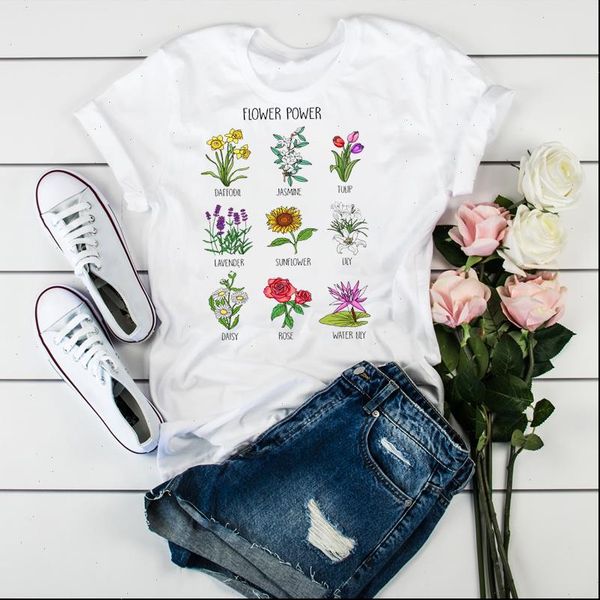 

women clothing womens print fashion flower clothes floral ladies t shirt graphic female tumblr shirts, White