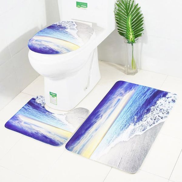 

bath mats 3 pieces rug set seaside sunset toilet floor contour mat lid covers non-slip bathroom