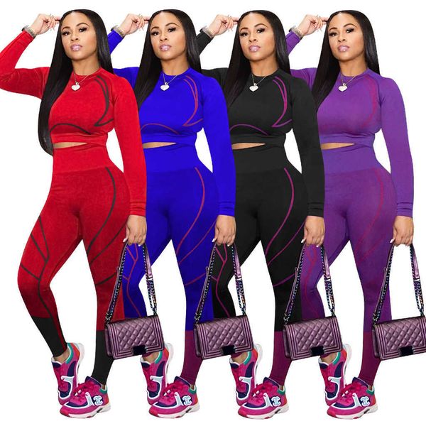 

luxury party evening dress 40872021 autumn and winter yoga long sleeve pants set 2-piece high waist raglan sleev, Black