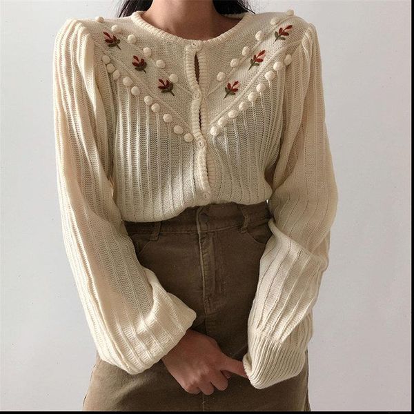 

beige sweet gentle hook women sweater floral lantern sleeved girls knitted korea cute chic simple fresh cardigans sweaters, White;black