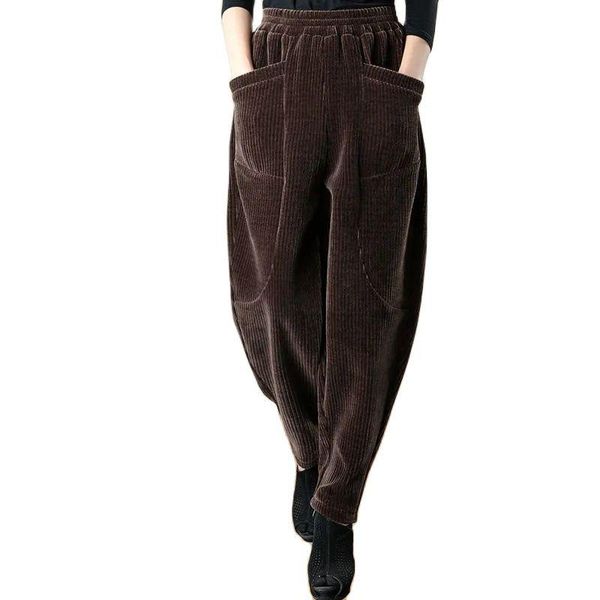 

women's pants & capris carrot winter harem female loose high waist corduroy trousers plus velvet thicken show thin bloomers, Black;white