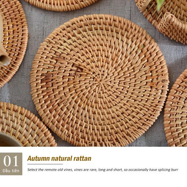 

table runner round natural rattan cup mat bowl pad handmade insulation placemat padding kitchen decor accessories