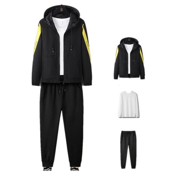 

mens 3 piece sportwear casual windbreaker lightweight hooded sport jacket loose fit joggers pants skateboard crewneck sweatshirt, Blue;black