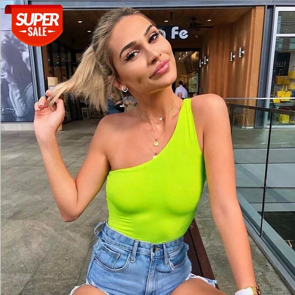 

hirign women rompers ladies solid bright color one shoulder slim bodysuits jumpsuits sleeveless club streetwear summer #qx6v, White