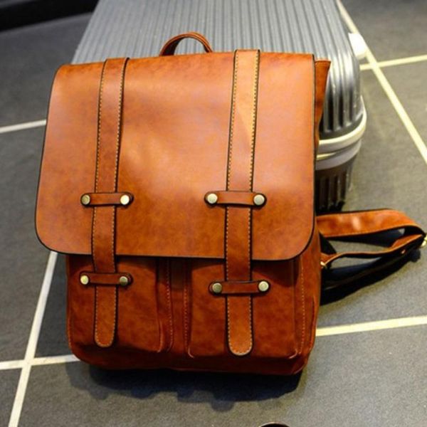 

backpack shoulder men rucksack pu leather lapbag travel school vintage