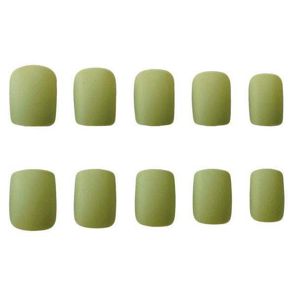 

nail gel 24 pcs/set fashion avocado green pure color acrylic matte false nails summer cute square head fake with glue, Red;pink