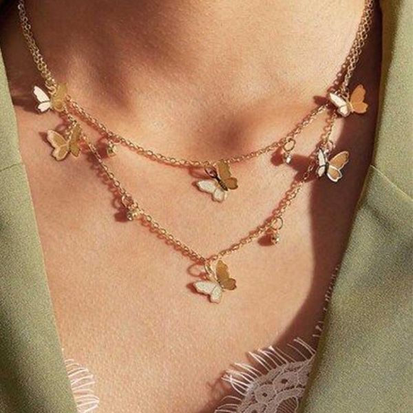 

pendant necklaces iparam bohemian cute butterfly choker necklace for women gold silver color clavicle chain 2021 fashion female jewelry