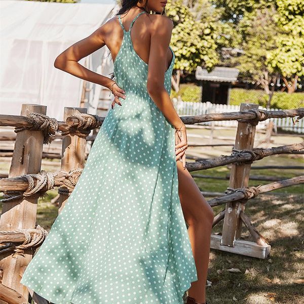 

casual dresses sleeveless dot print dress slim bohemian party long summer backless high waist holiday style, Black;gray