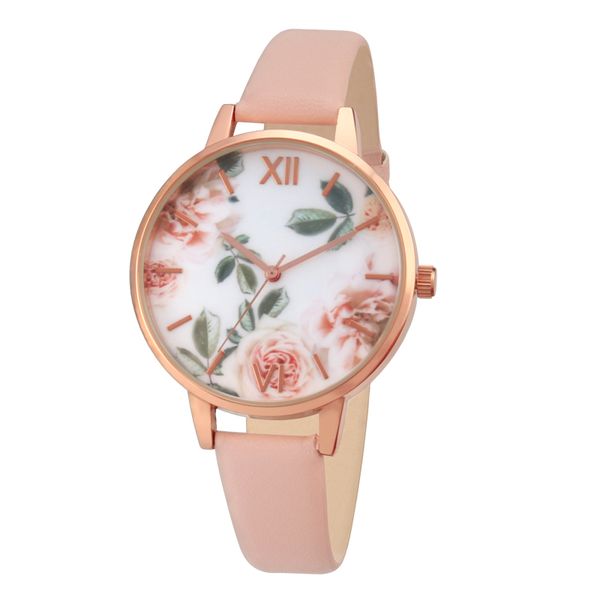 Rose Flower Dial Mulheres Assista Japão Movimento Cor-de-rosa Strap Design Design de Casamento