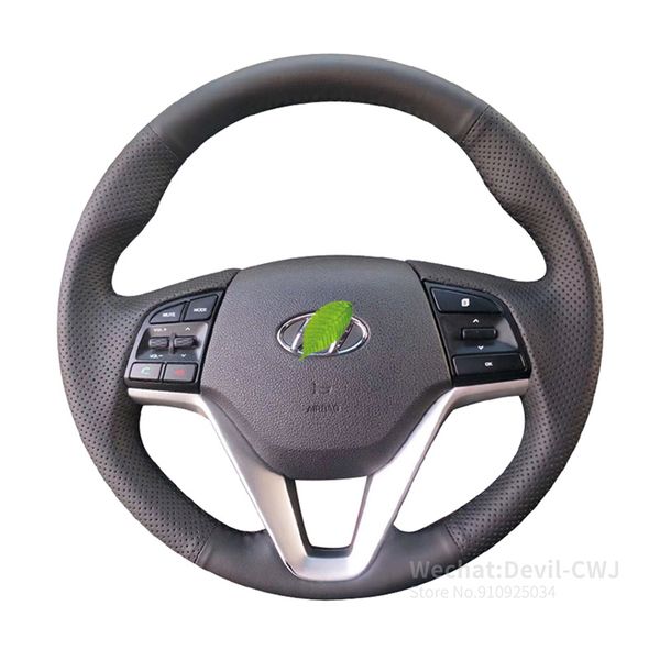 

alcantara leather steering wheel cover for hyundai santafe 4th gen tucson hand-sewn 16 2015-2020 suede car interior