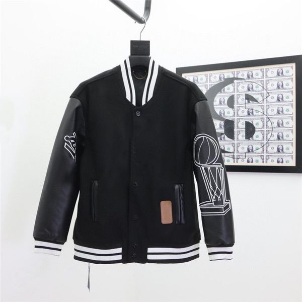 

leather basketball's defining fightcamp jacquard fabric jackets embroidered and leather patch signatures jacket men women fashion stree, Black;brown