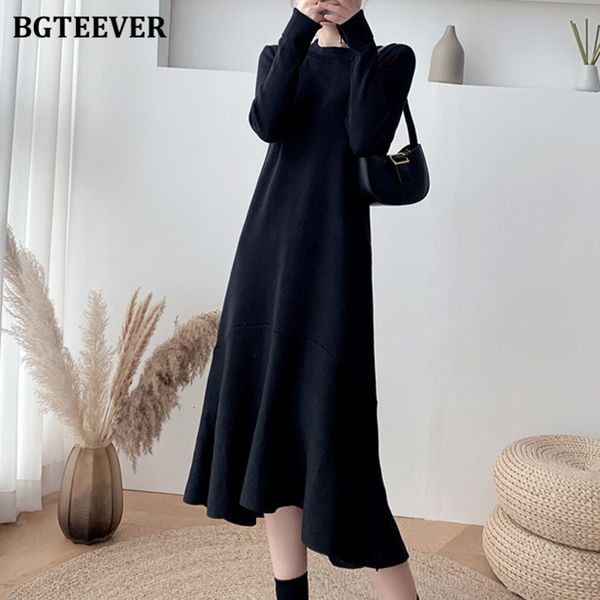 

dresses autumn winter basic irregular women knitted o-neck full sleeve female sweater dress vestidos femme 49xc, Black;gray