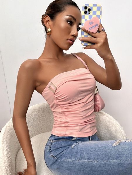 

buckled detail ruched side tube g7zb#, White