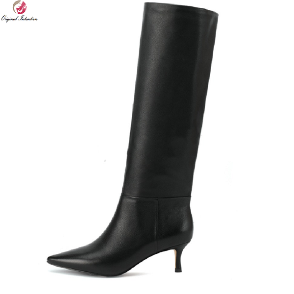 

boots fashion women knee high kitten heels comfortable side zip winter shoes woman zapatos mujer large size 33-47, Black