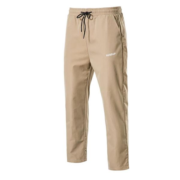 

men's pants smooth fashion drawstring trousers pocket straight solid color casual outdoor overalls, Black