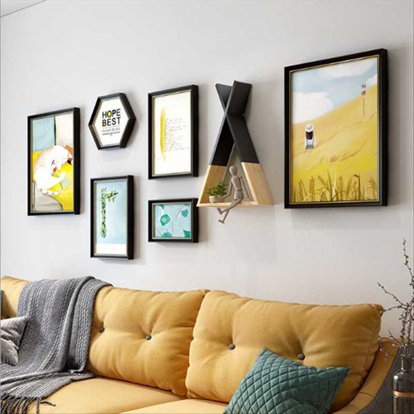 

frames 7 pcs/set irregular picture frame combination nordic style po wall decoration black gloden background hanging art painting