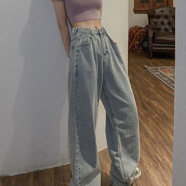 

men's jeans female jeans loose, elegant, straight tube, high waist, feeling of gout, soft, broad leg, summer fashion, thin, cw6o, Blue