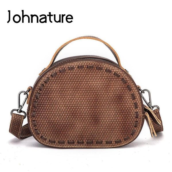 

evening bags johnature genuine leather retro women bag leisure portable circular handbag natural soft cowhide shoulder & crossbody