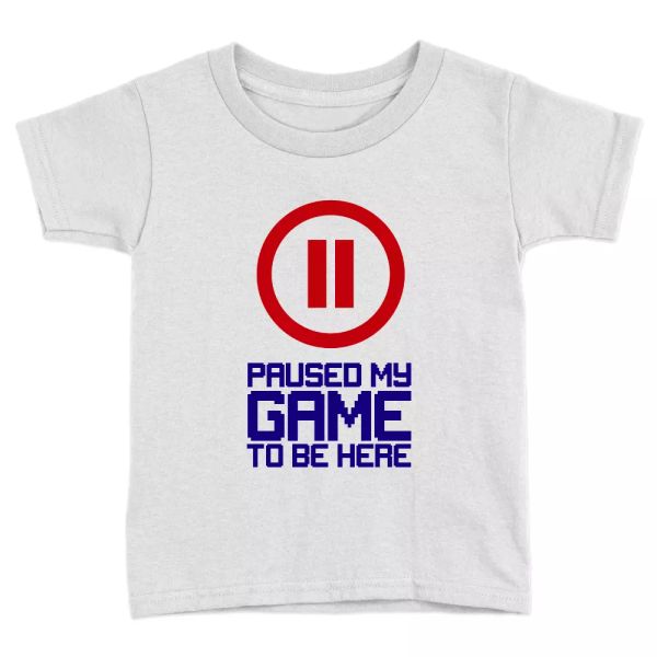 

game paused kids t-shirt funny cool video gaming present gift, White;black