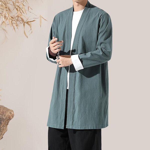 

ethnic clothing men chinese style clothes t-shirt hanfu japanese samurai kimono robe tang suit jackets blouse asian coat 30727, Red