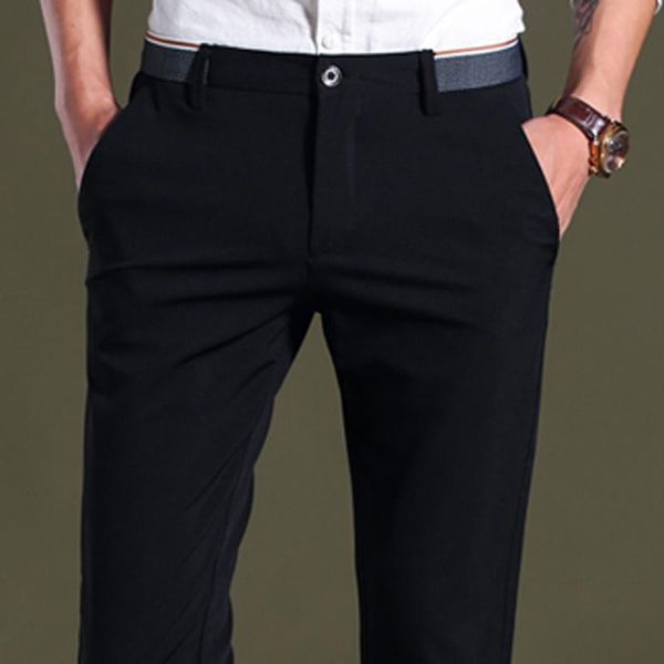 

men's suits & blazers men elastic premium business pants no-iron straight-fit flat-front male suit fashion dress formal trousers, White;black
