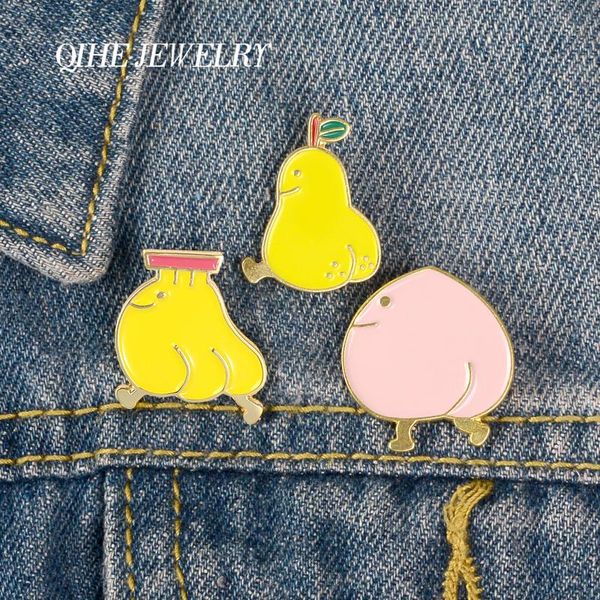 

pins, brooches qihe jewelry mutation fruits enamel pins grow feet funny cartoon badges fruit series collection gifts for friends, Gray