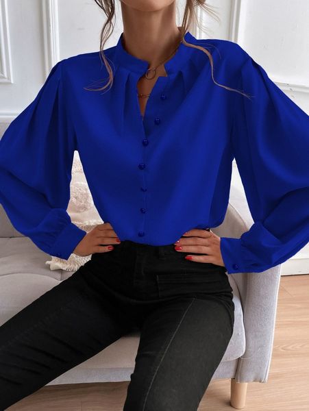 

bishop sleeve button up blouse c0x2#, White