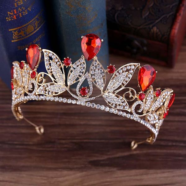 

hair clips & barrettes elegant clear rhinestone crystal leaves shape tiaras crown for women noble queen bride diadem wedding bridal accessor, Golden;silver