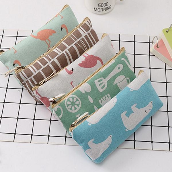 

1pcs/lot cartoon animal pencil bag zipper pringing canvas bags case storage school supplier gifts