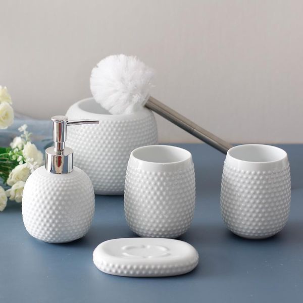 

bath accessory set white minimalist bathroom accessories wash cleaning brush soap dispenser golf shape ceramic toilet cups dish