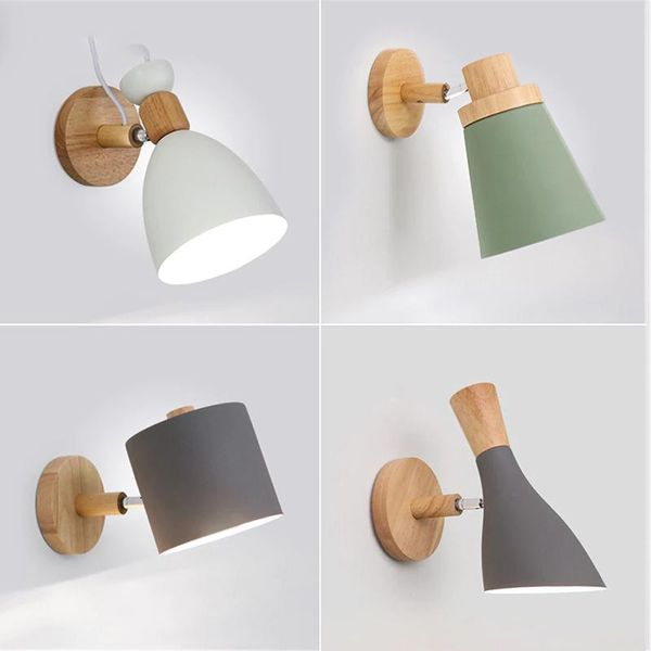 

wall lamps nordic solid wood bedroom light modern minimalist macaron led lamp creative living room indoor lighting ac85-265v
