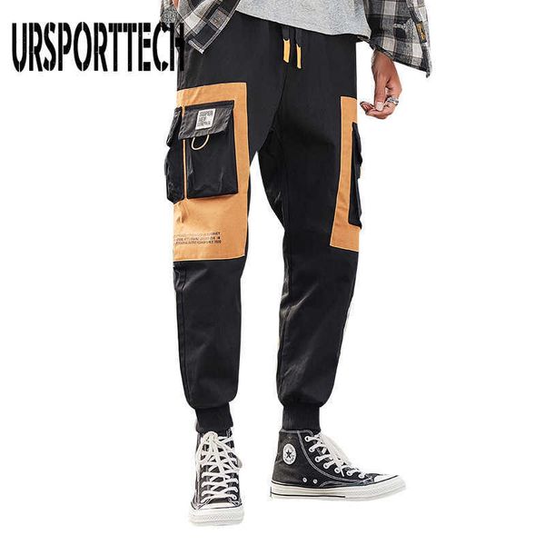 

streetwear cargo pants men's multi-pocket elastic waist harem pant punk hip hop casual trousers men jogger pants plus size 4xl 210528, Black